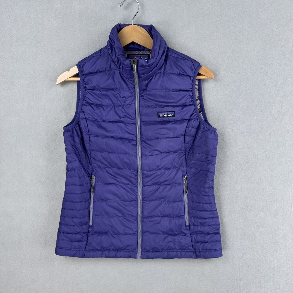 Patagonia Down Sweater Vest Womens Medium Purple Down Puffer Quilted Full Zip
